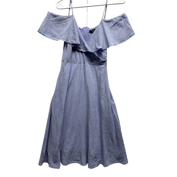 Y2K Blue Gingham Wrap Front Dress Off the Shoulders Size Med Pockets Fairy Lined - Picture 1 of 11